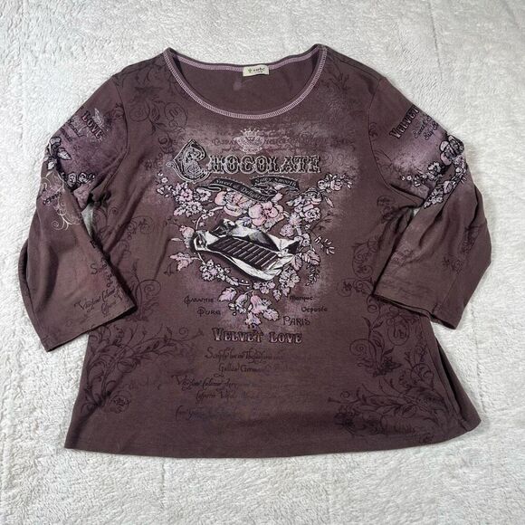 Vintage Y2K Cactus Hot Chocolate Romantic Boho 3/4 Sleeve Blouse Shirt - Picture 1 of 6